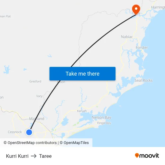 Kurri Kurri to Taree map