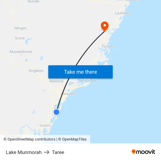 Lake Munmorah to Taree map