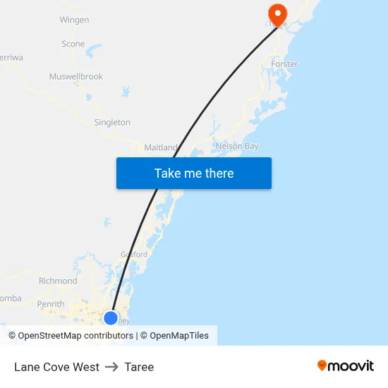 Lane Cove West to Taree map
