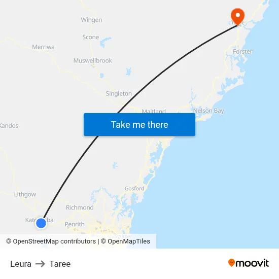Leura to Taree map