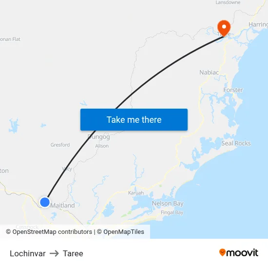 Lochinvar to Taree map