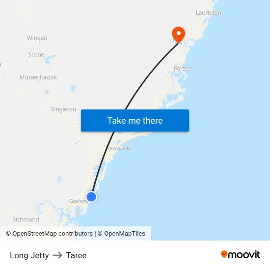 Long Jetty to Taree map