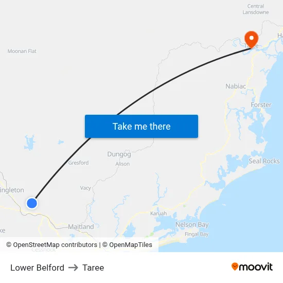Lower Belford to Taree map
