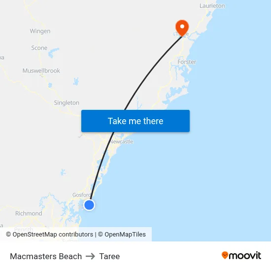 Macmasters Beach to Taree map