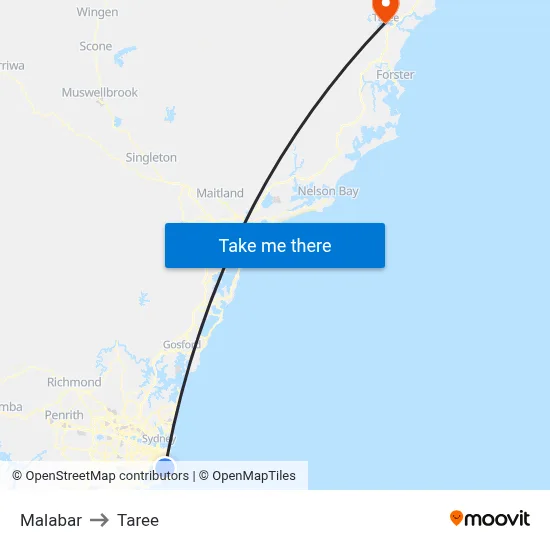 Malabar to Taree map