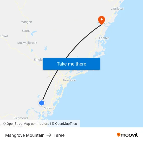Mangrove Mountain to Taree map