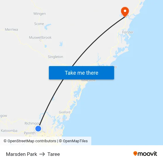 Marsden Park to Taree map