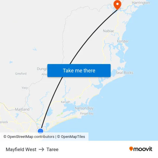 Mayfield West to Taree map