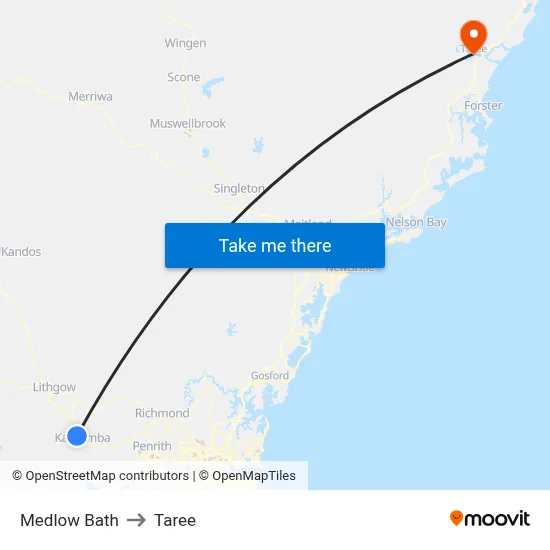 Medlow Bath to Taree map