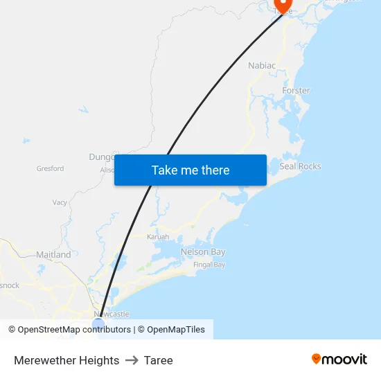 Merewether Heights to Taree map