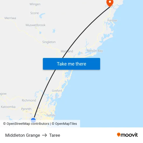 Middleton Grange to Taree map