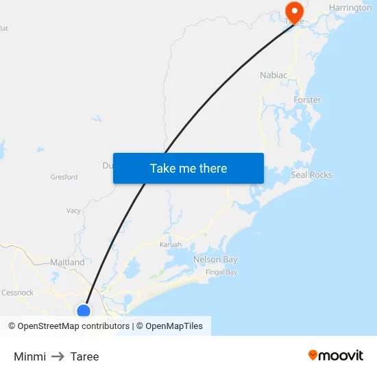 Minmi to Taree map