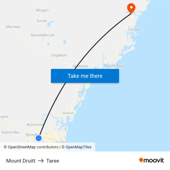 Mount Druitt to Taree map