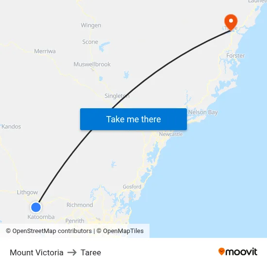 Mount Victoria to Taree map