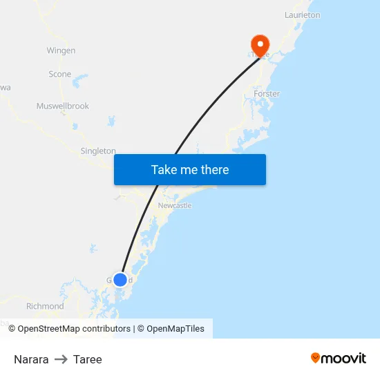 Narara to Taree map