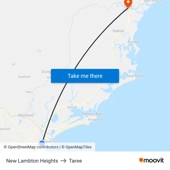 New Lambton Heights to Taree map