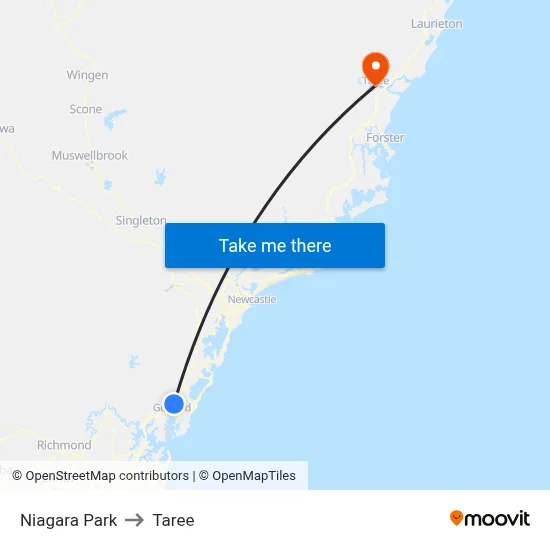 Niagara Park to Taree map