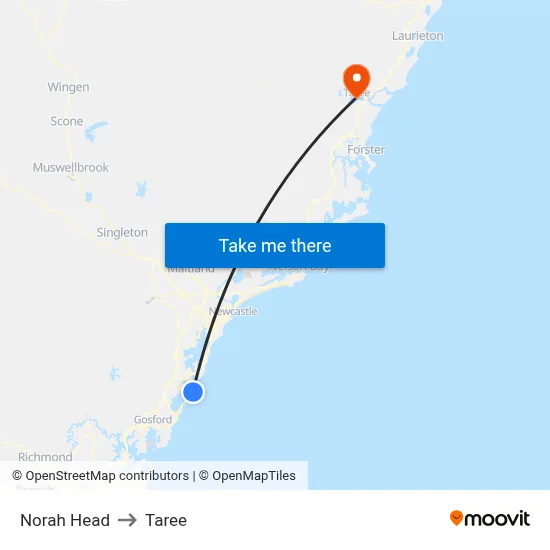 Norah Head to Taree map