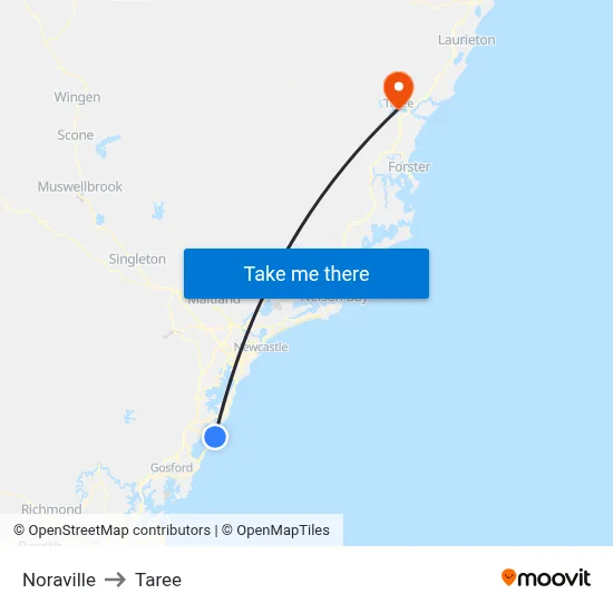 Noraville to Taree map