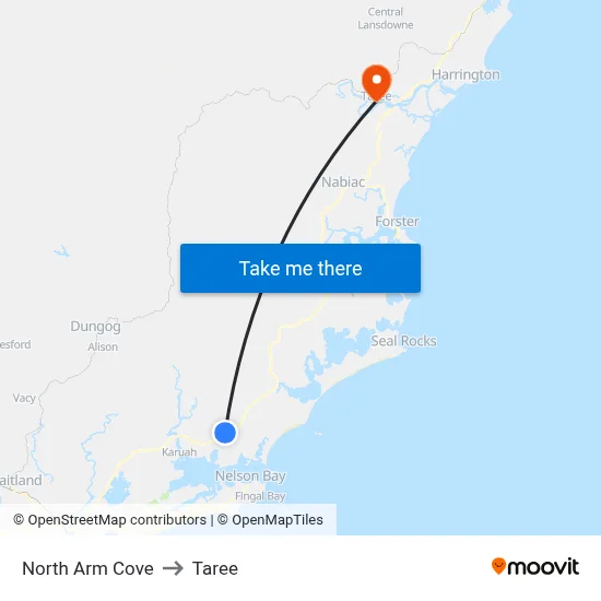 North Arm Cove to Taree map