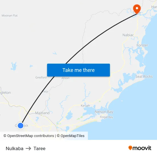 Nulkaba to Taree map