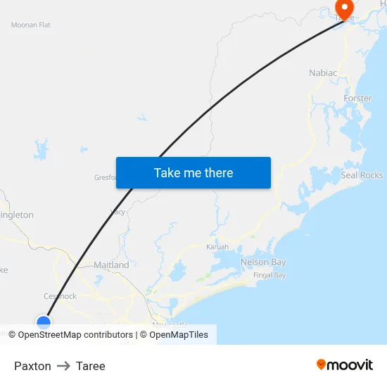 Paxton to Taree map