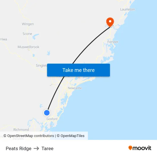 Peats Ridge to Taree map