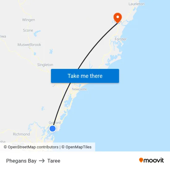 Phegans Bay to Taree map