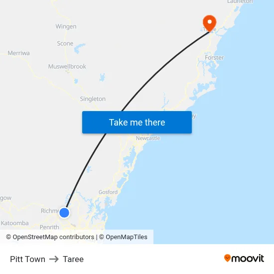 Pitt Town to Taree map