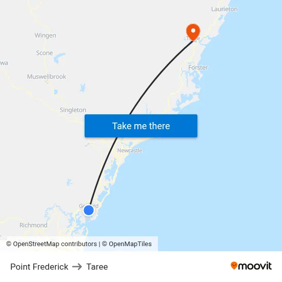 Point Frederick to Taree map