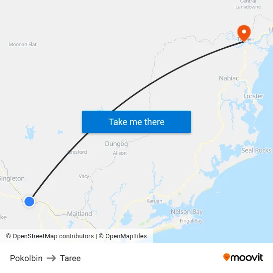 Pokolbin to Taree map