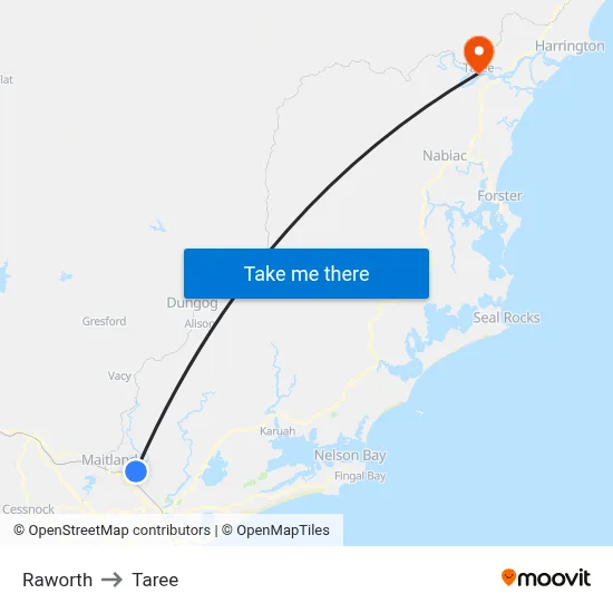 Raworth to Taree map