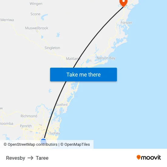 Revesby to Taree map