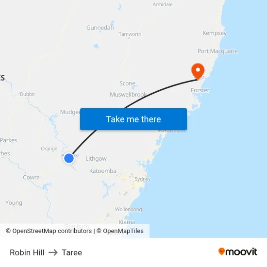 Robin Hill to Taree map