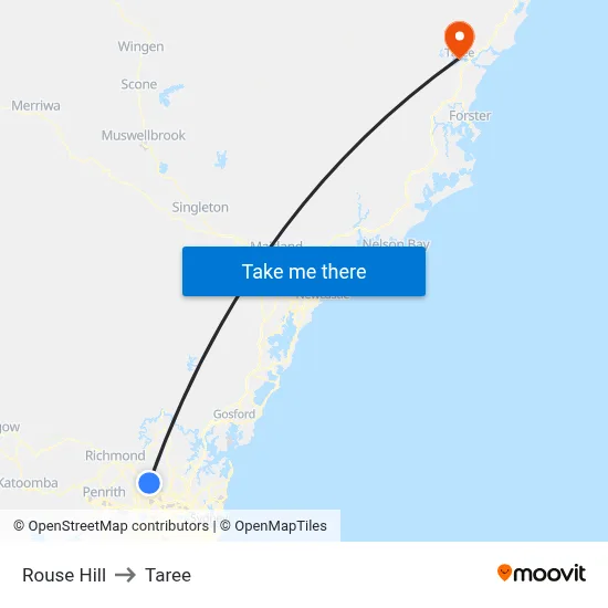 Rouse Hill to Taree map