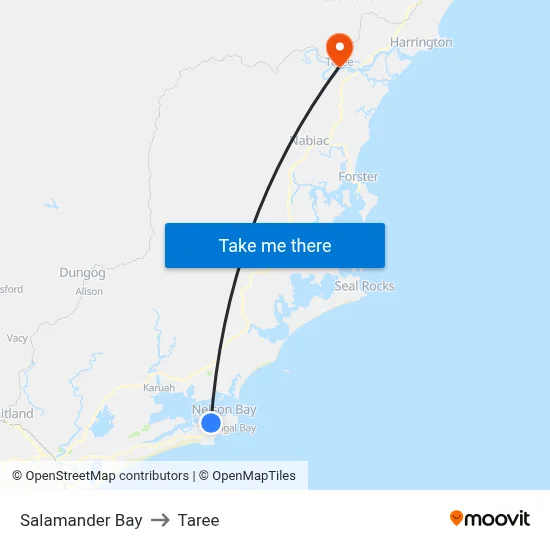 Salamander Bay to Taree map