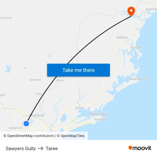 Sawyers Gully to Taree map