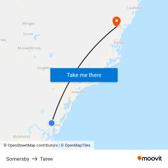 Somersby to Taree map
