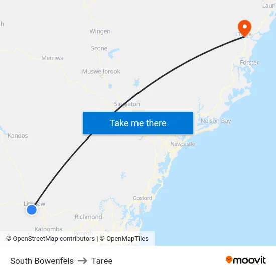 South Bowenfels to Taree map