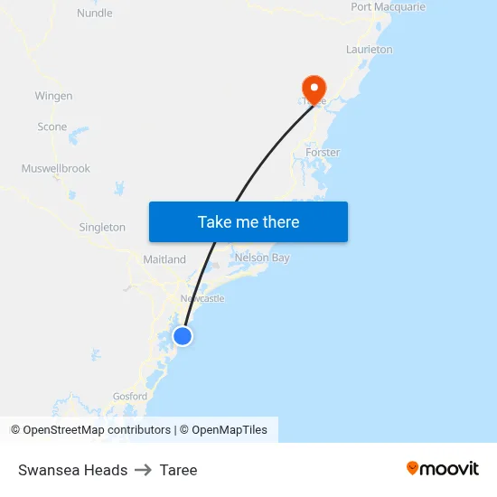 Swansea Heads to Taree map