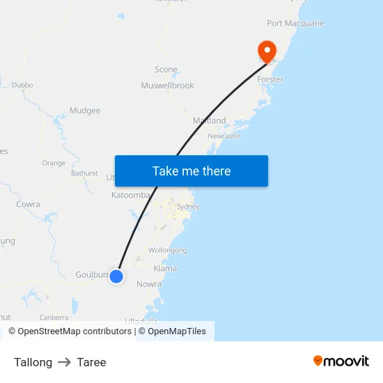 Tallong to Taree map