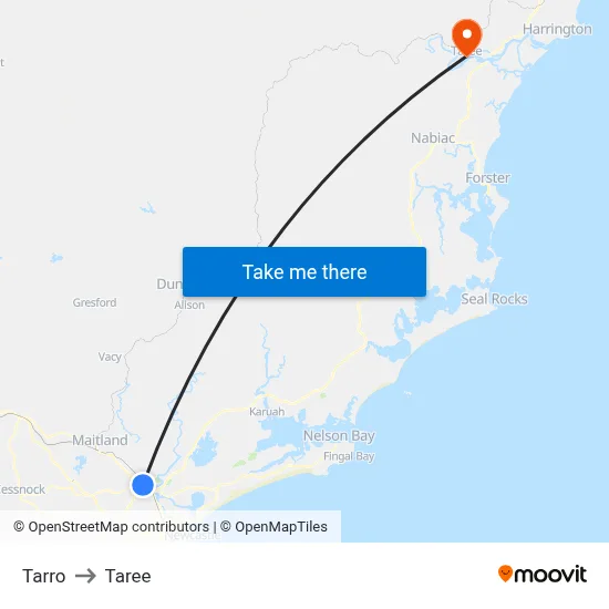 Tarro to Taree map