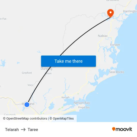 Telarah to Taree map