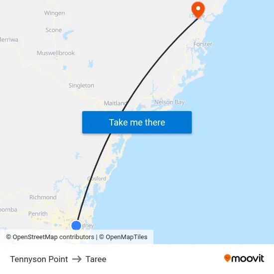 Tennyson Point to Taree map