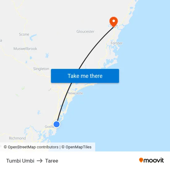 Tumbi Umbi to Taree map
