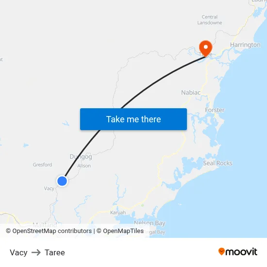 Vacy to Taree map