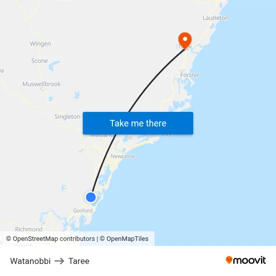 Watanobbi to Taree map