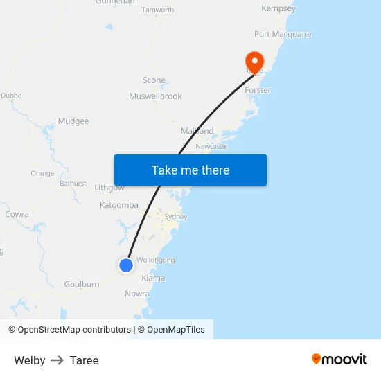 Welby to Taree map