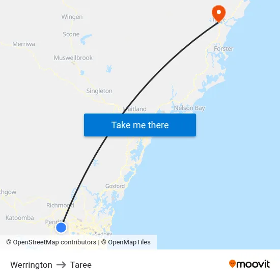 Werrington to Taree map