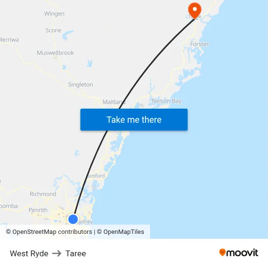 West Ryde to Taree map